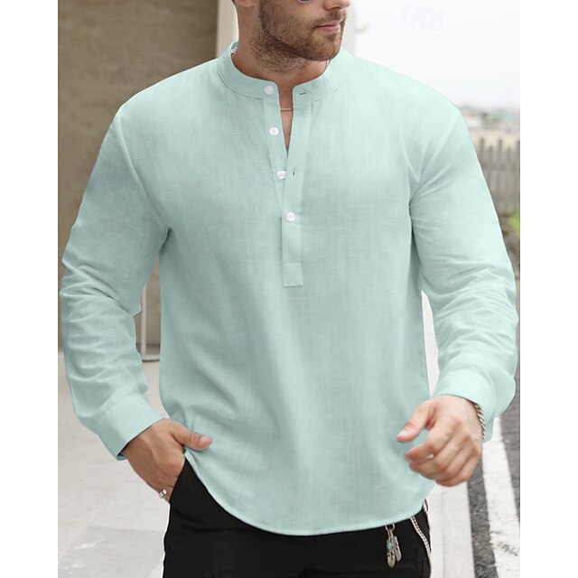 Cotton Men's Casual Popover Linen Shirt