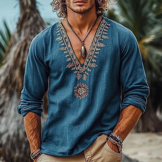 Linen Style Shirt Viking Beach Summer Men's