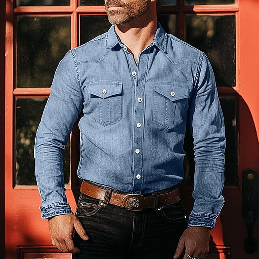Men's Chambray Button Casual Shirt Calico