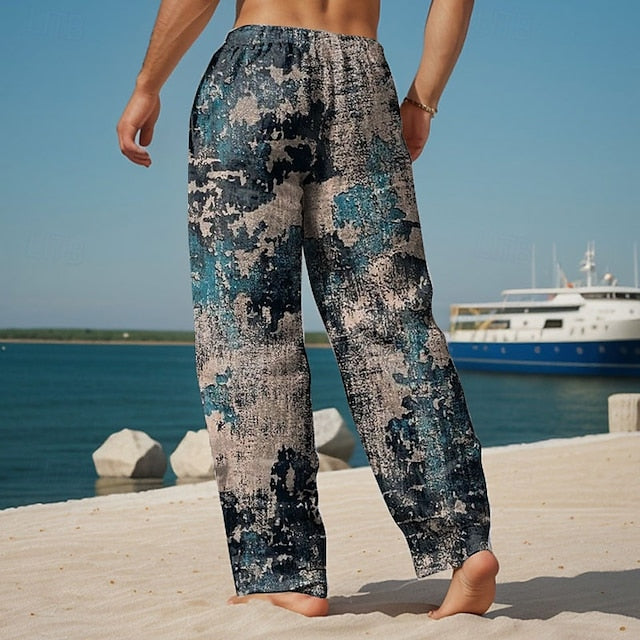 Distressed Men's Trousers Pants Print Retro Baggy Casual