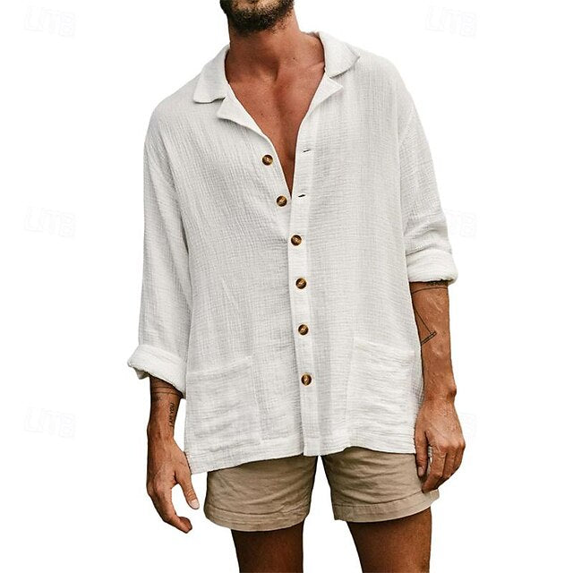Men's Shirt Linen Cotton White
