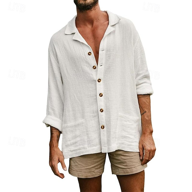 Men's Cotton Linen Shirt White