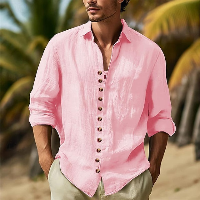 Button Up Plain Men's Casual Cotton Shirt