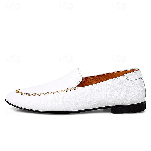 Loafers Shoes - Faux Prom Leather Men's with White Slip-On