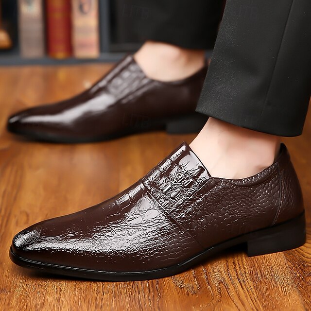Shoes Pattern Men's Crocodile Patent Leather Dress Black
