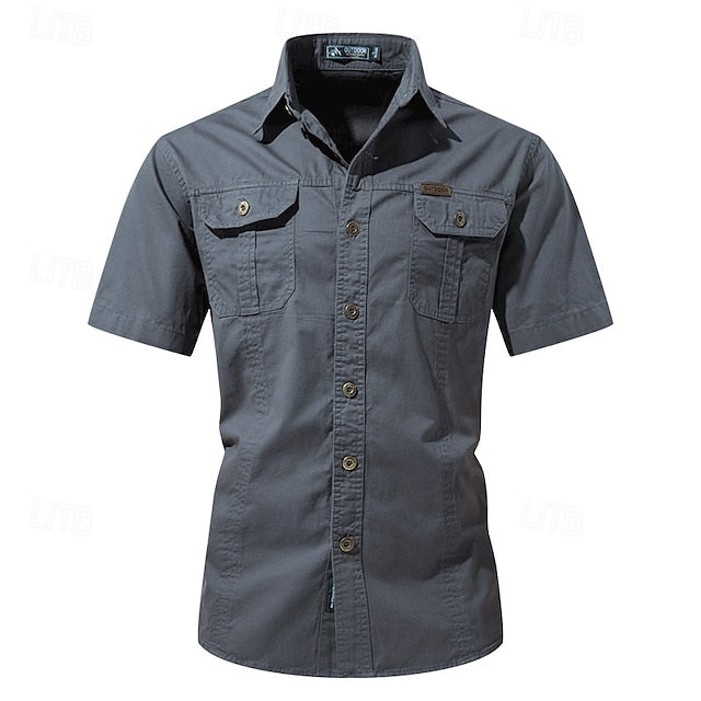 Summer Cargo Button Men's Shirt Up Casual