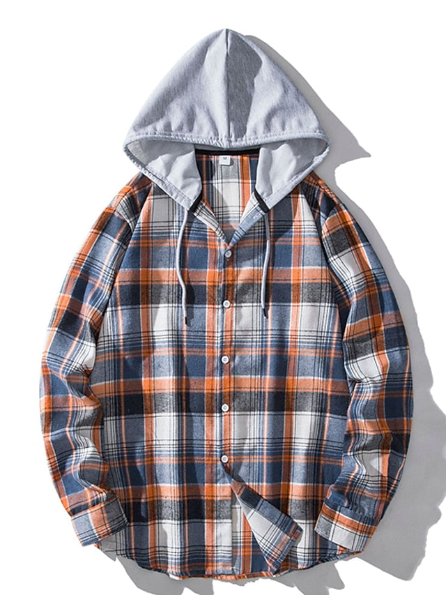 Button Casual Men's Black Up Hooded Shirt