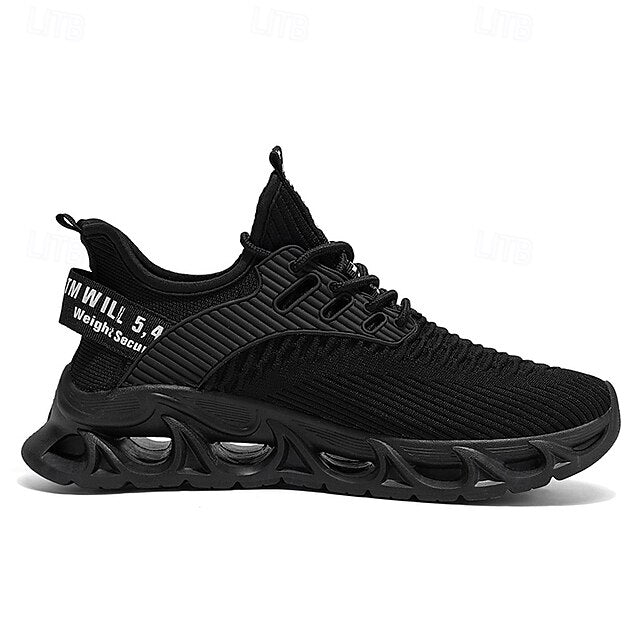 Elastic Sneakers Neon Yellow Knit Men's Sports with Upper