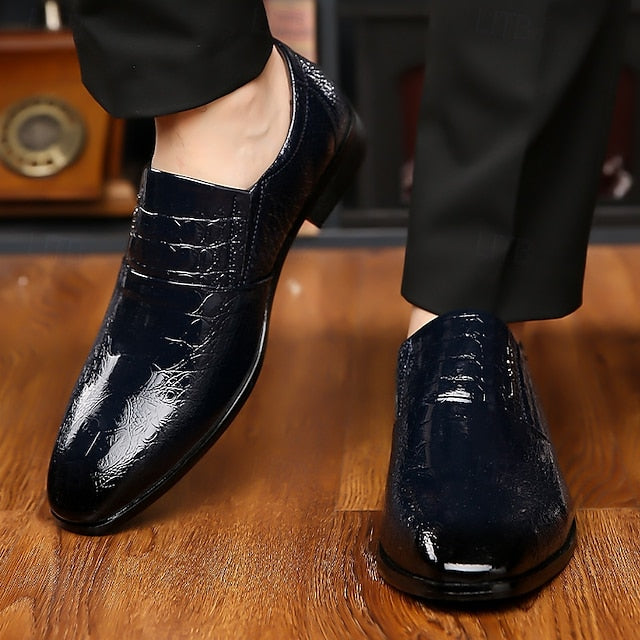Shoes Pattern Men's Crocodile Patent Leather Dress Black