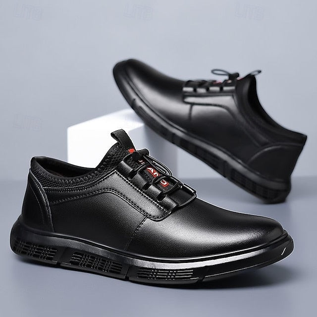 Men's with Black Shoes Leather Faux Brown Contrast Casual