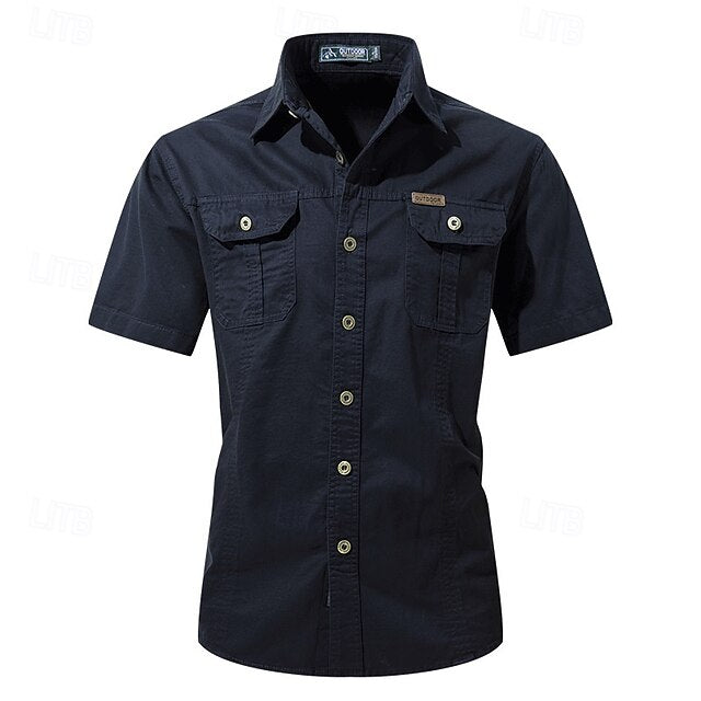 Summer Cargo Button Men's Shirt Up Casual