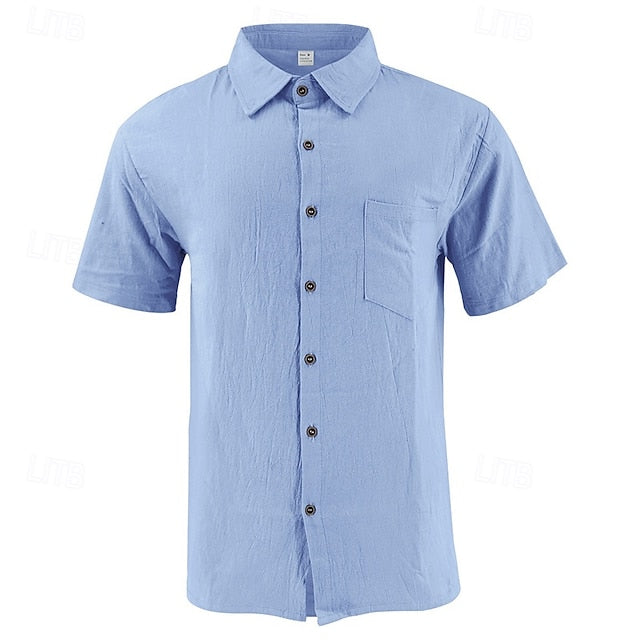 Casual Men's Cotton Shirt Linen Up Button