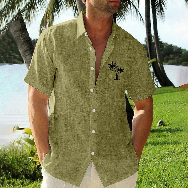 Up Short Shirt Men's Button Tree Coconut Linen