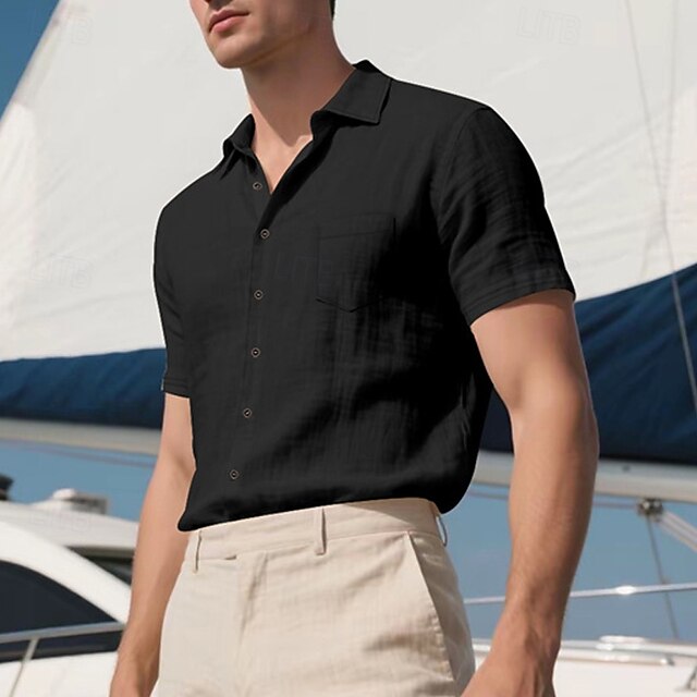 Casual Men's Cotton Shirt Linen Up Button