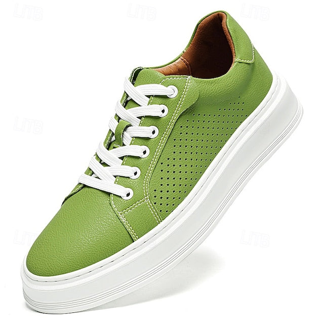 Low-Top Faux Green Leather Men's Sneakers