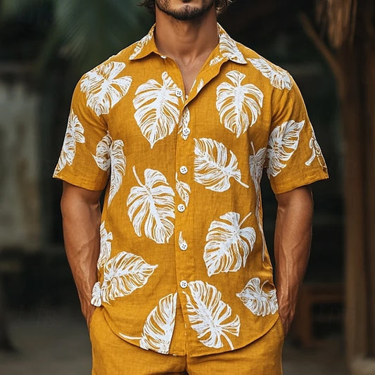 Men's Shirt Beach Button Up Wear Summer Linen