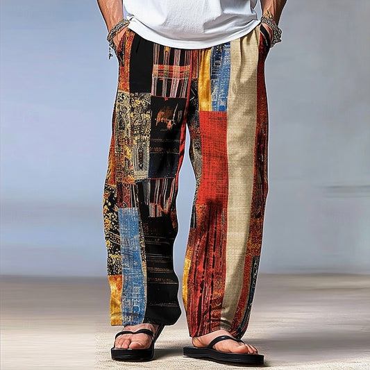Men's Mid Pants Waist Trousers Block Color Patchwork