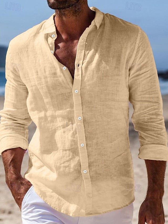 Button Beach Men's Wear Linen Shirt Summer Up
