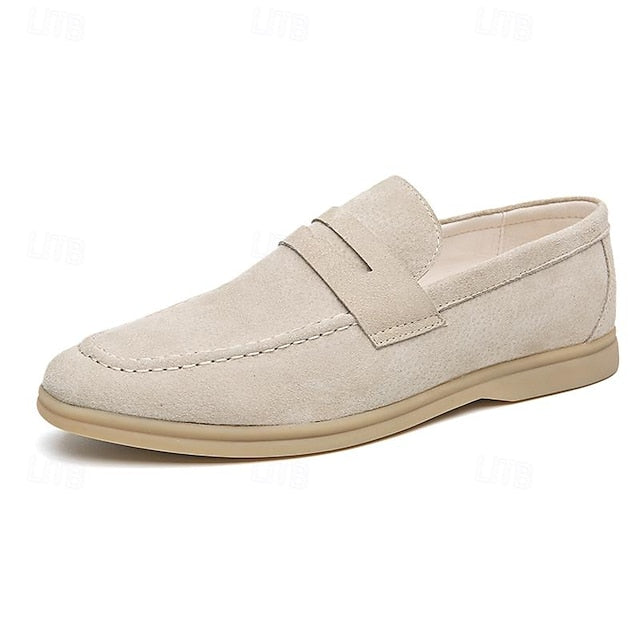 Loafers Slip-On Men's Comfortable Beige – Casual Suede
