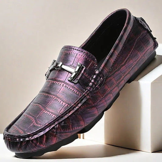 Pattern Leather Faux - Purple Crocodile Men's Loafers