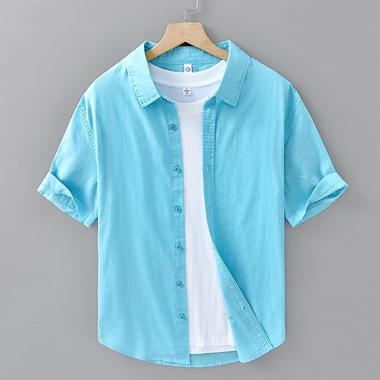 Shirt Button Up Men's Linen Casual Cotton