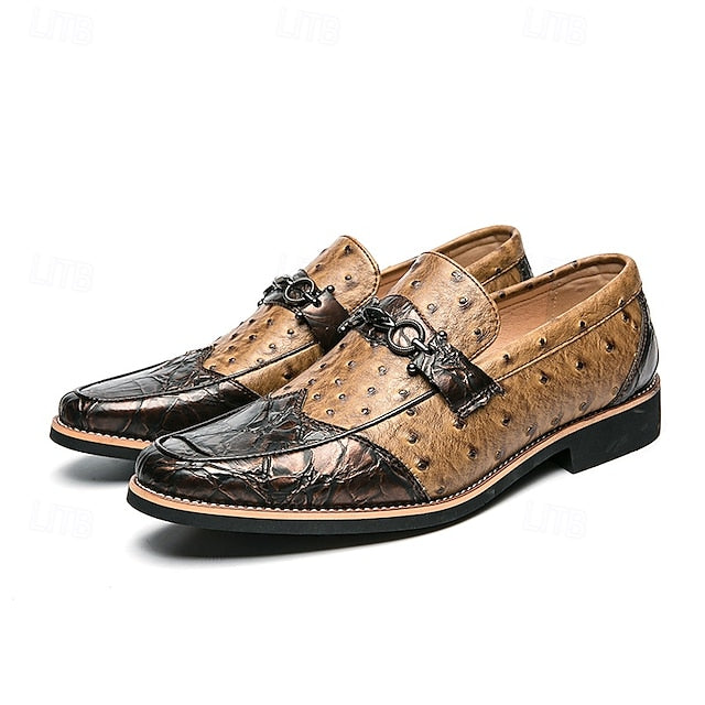 Brown – Men's Loafers Pattern Ostrich with Suede Faux