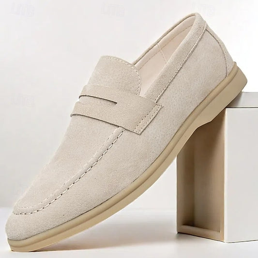 Loafers Slip-On Men's Comfortable Beige – Casual Suede