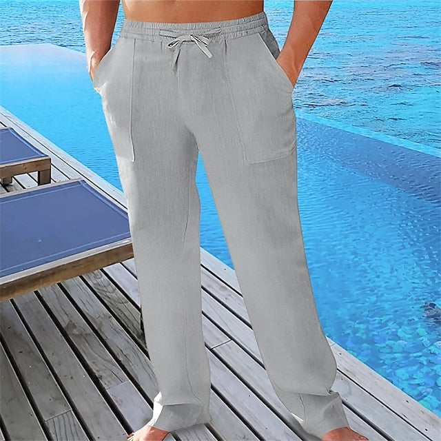 Summer Beach Men's Linen Pants Trousers Pocket Pants Pants