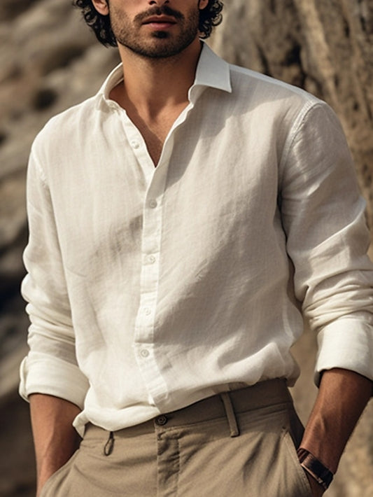 Summer Linen Shirt Beach Button Men's Wear Up