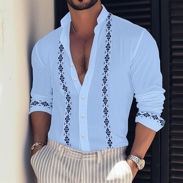 Men's Summer Shirt Button Linen Beach Wear Up
