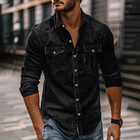 Shirt Men's Chambray Up Calico Button