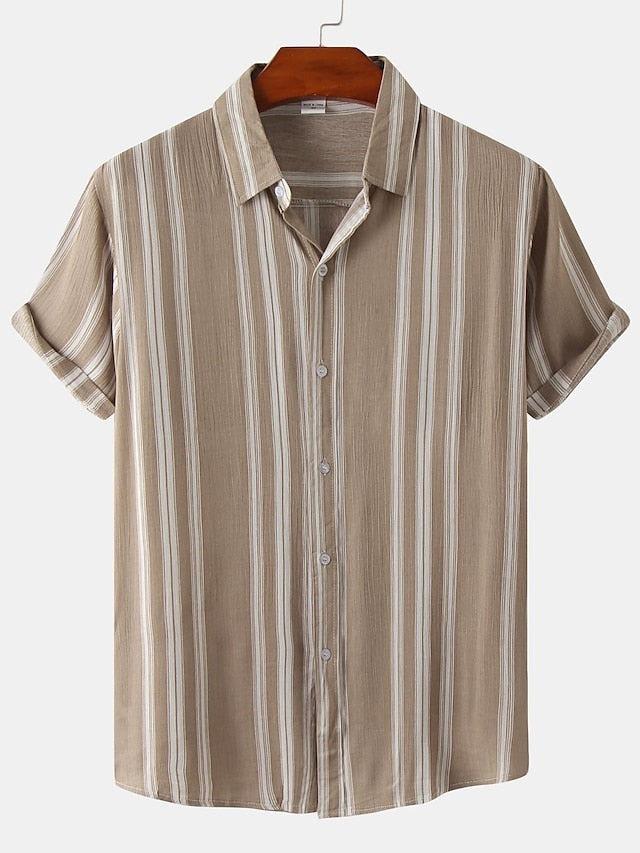 Casual Green Men's Shirts Striped Shirt Red Black