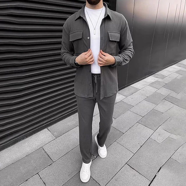 Casual Set Men's Corduroy Sets 2 Shirt Matching Piece