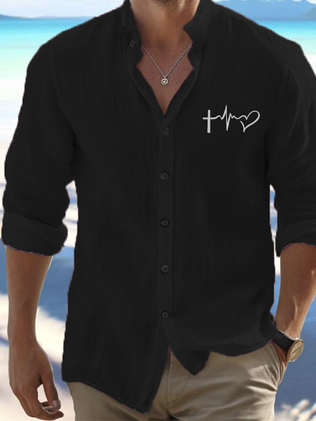 Beach Men's Up Shirt Valentine's Button