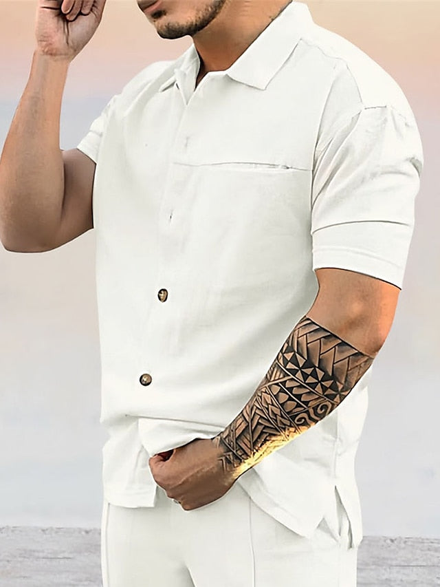 Shirt Summer Up Beach Casual Button Men's