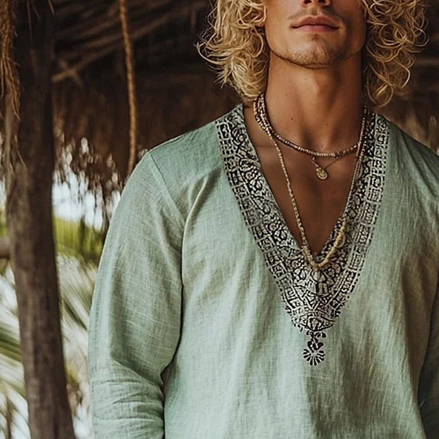 Linen Men's Beach Summer Shirt Popover