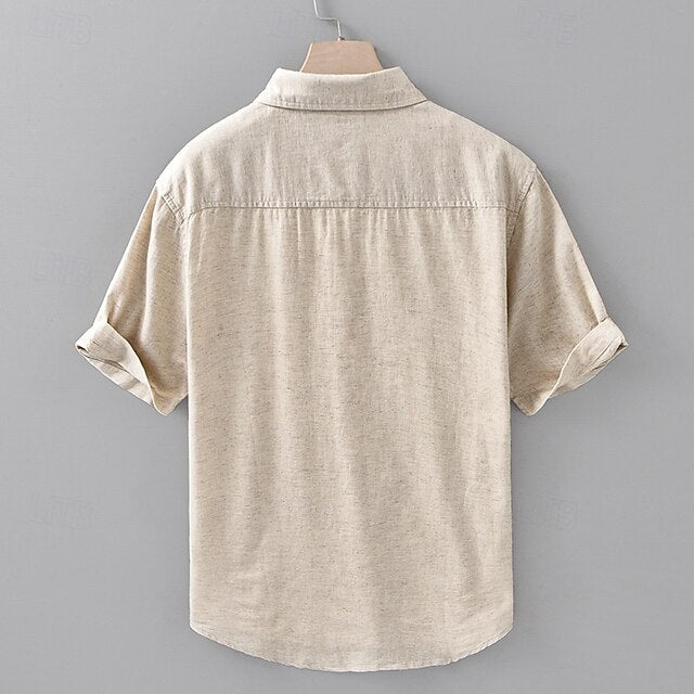 Shirt Button Up Men's Linen Casual Cotton