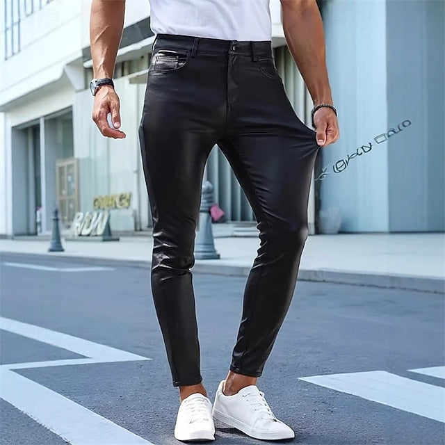 Pants Leather Summer Trousers Pocket Men's Shorts Faux