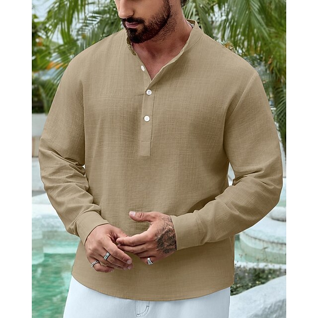 Cotton Men's Casual Popover Linen Shirt