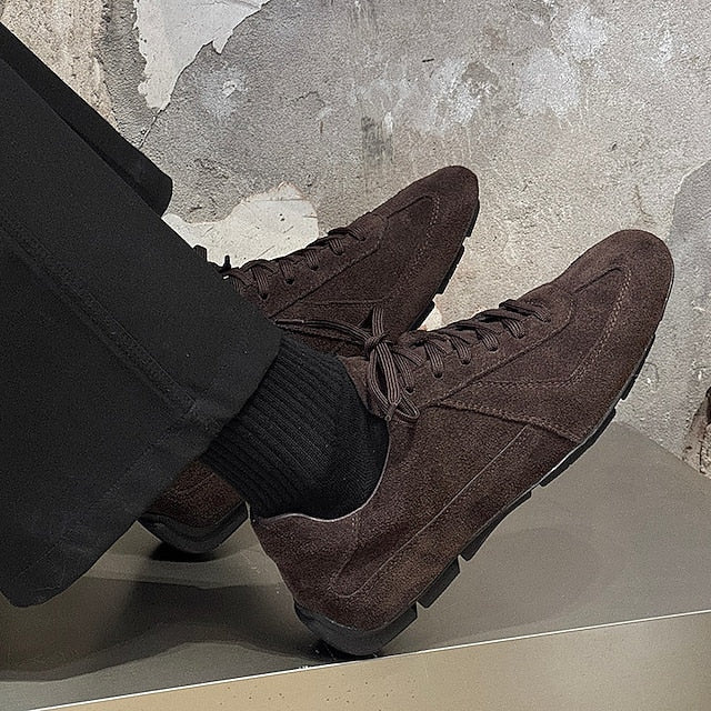 Men's with Rubber White Brown Sneakers Sole Suede Dark