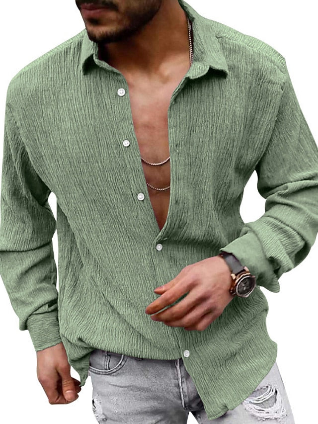 Shirt Blue Casual Men's White Up Black Button