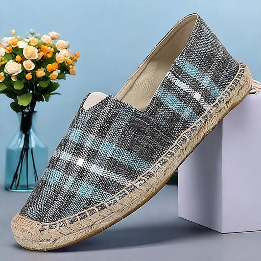 Men's Plaid Summer Canvas Slip-On - Comfortable Espadrilles