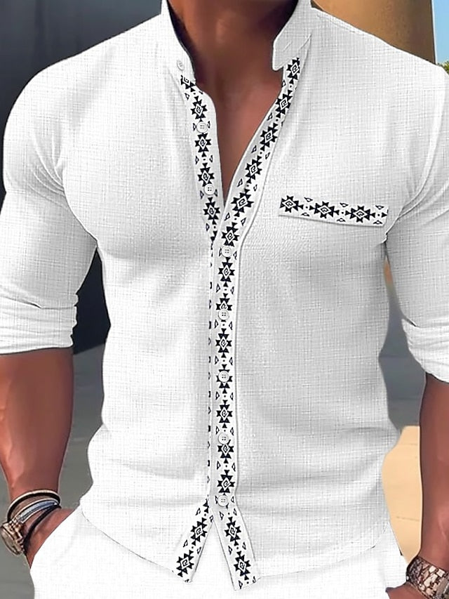 Shirt Men's Band Summer Collar Linen