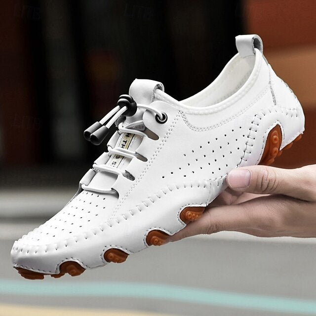 Shoes Casual Perforated with Men's White Hand-Stitched