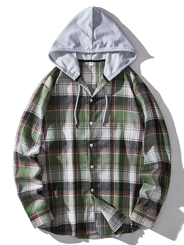 Button Casual Men's Black Up Hooded Shirt