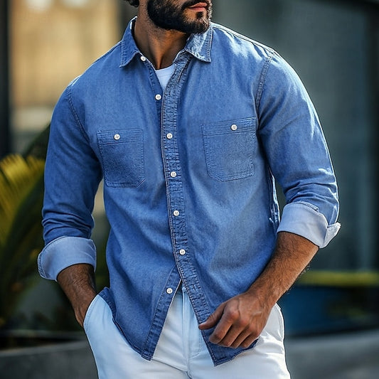 Up Casual Men's Shirt Chambray Button
