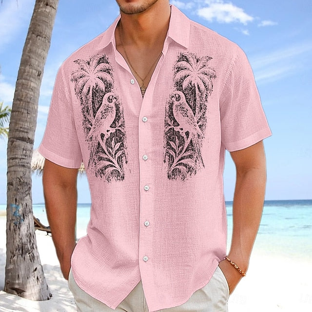 Shirt Button Summer Men's Up Beach Wear Linen