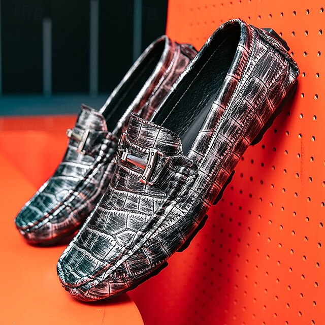 Pattern Leather Faux - Purple Crocodile Men's Loafers