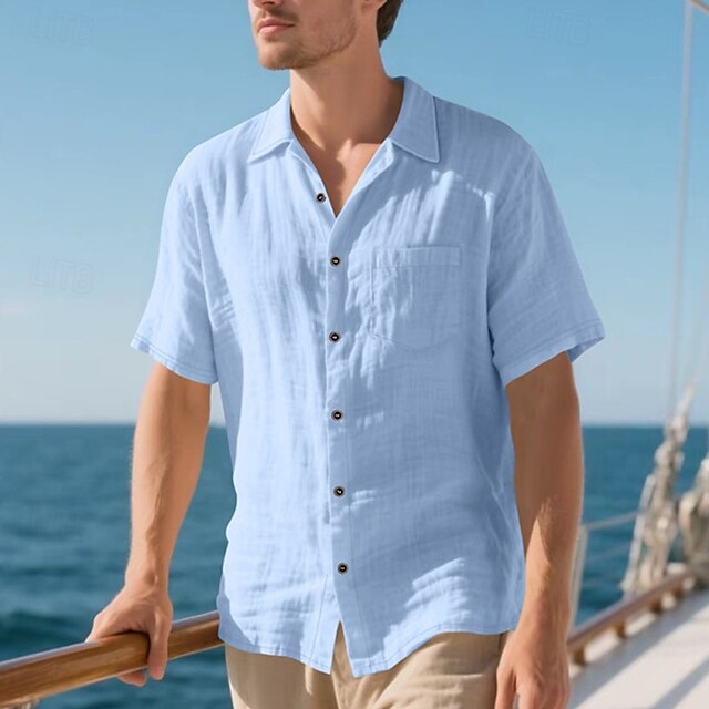 Casual Men's Cotton Shirt Linen Up Button