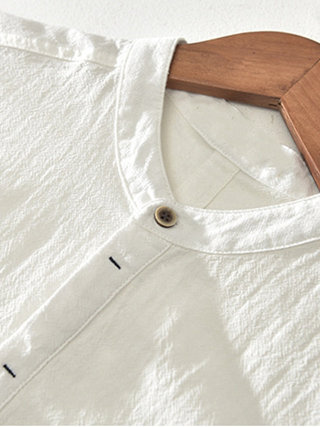 Summer Collar Linen Shirt Wear Beach Band Men's